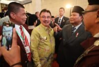 Wakil Wali Kota Abdul Harris Bobihoe serta Presiden RI Prabowo   hadiri kegiatan sidang senat terbuka wisuda 521 sarjana Universitas Kebangsaan Republik Indonesia (UKRI) di Trans Convention Centre, Kota Bandung, Jawa Barat, Sabtu (18/10/2025).