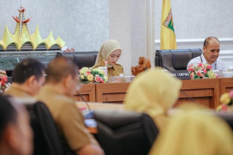 Acara Evaluasi Implementasi SAKIP Tahun 2025 di Ruang Rapat Utama Kantor Gubernur Lampung, Bandarlampung, Selasa (14/10/2025).