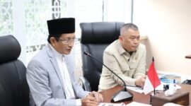 Menteri Agama Nasaruddin Umar menerima audiensi Menteri Perhubungan Dudy Purwagandhi di Jakarta, Senin (23/2/2026), sebagai penguatan sinergi lintas kementerian. (Humas Kemenag)