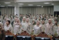 Antusiasme jajaran pegawai dan personil Satpol PP Pemprov Lampung yang hadir sebagai peserta dalam sosialisasi bersama Wamen HAM