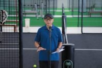 Gubernur Lampung menyampaikan sambutan saat membuka Siger Smash Padel Tournament 2026 di The Canopy Lampung, Bandarlampung, Minggu (19/7/2026)