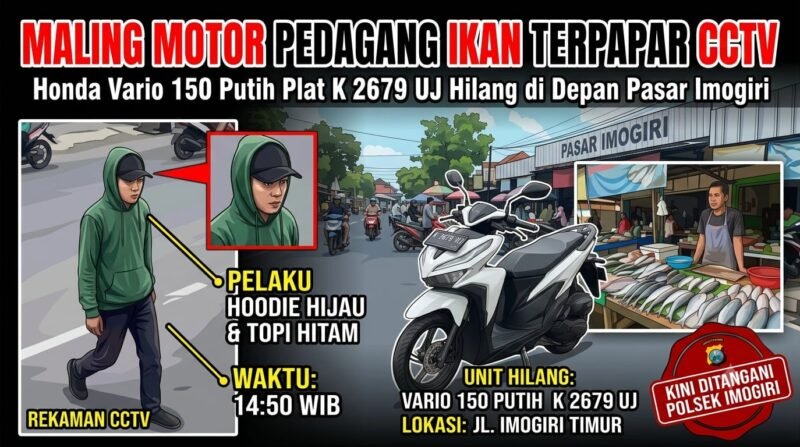 Pedagang Ikan Jadi Korban, Motor Digondol Pencuri Ber-Hoodie Hijau di Imogiri