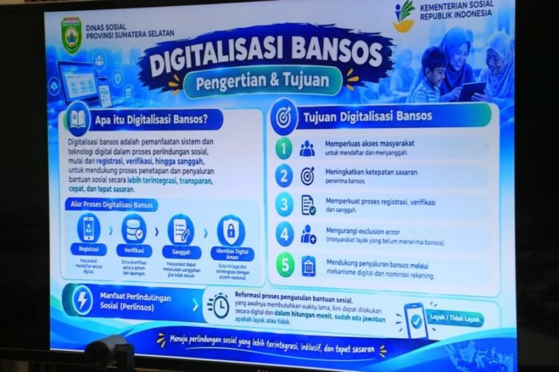 ayar presentasi menampilkan alur dan tujuan Digitalisasi Bantuan Sosial (Bansos) dalam Rapat Percepatan Implementasi Perlindungan Sosial Tahun 2026