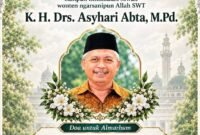 Poster ucapan belasungkawa dari Alumni Krapyak atas wafatnya K.H. Drs. Asyhari Abta, M.Pd., Kamis (24/9/2026).