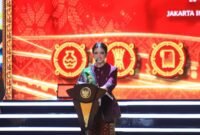Selvi Gibran Rakabuming memberikan sambutan saat membuka pameran Kriyanusa 2026 di Jakarta International Convention Center