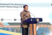 Menteri Dalam Negeri Muhammad Tito Karnavian menyampaikan sambutan pada Apresiasi Pemerintah Daerah Berprestasi 2026 Batch II Regional Papua di Jakarta, Senin (28/9/2026).