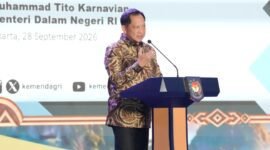 Menteri Dalam Negeri Muhammad Tito Karnavian menyampaikan sambutan pada Apresiasi Pemerintah Daerah Berprestasi 2026 Batch II Regional Papua di Jakarta, Senin (28/9/2026).