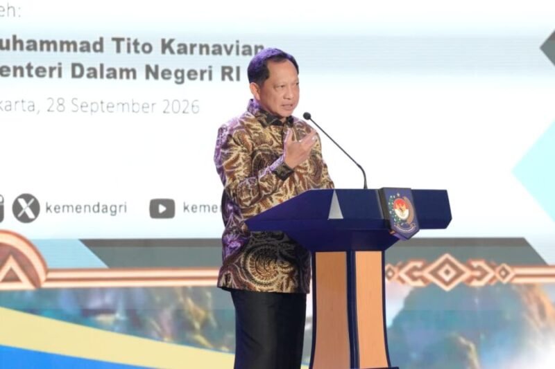 Menteri Dalam Negeri Muhammad Tito Karnavian menyampaikan sambutan pada Apresiasi Pemerintah Daerah Berprestasi 2026 Batch II Regional Papua di Jakarta, Senin (28/9/2026).